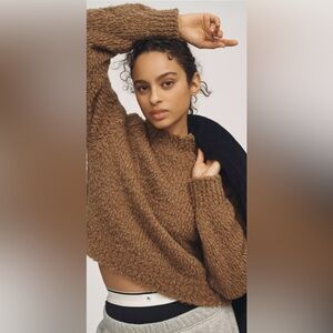 Anthropologie Maeve Brown Textured Mock Neck Sweater XXS
